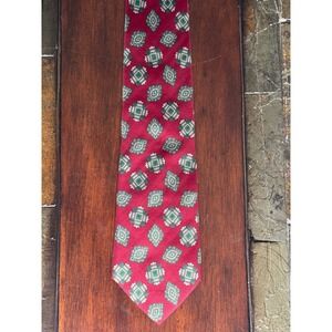 GJCAHN for Muse's silk mens necktie red green paisley vtg 80s handmade USA